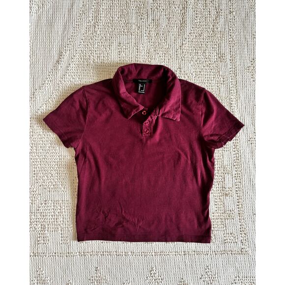 Forever 21 Cropped Polo Shirt Maroon Size Medium Pre-Owned - Picture 1 of 10